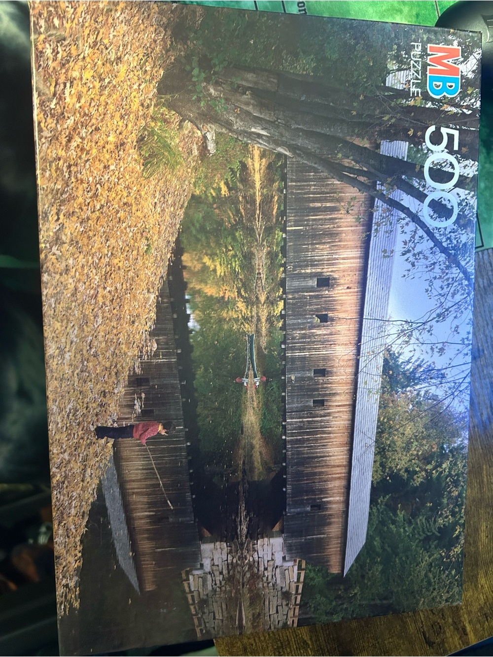 New sealed box 1990 MB 500-Piece Autumn Covered Bridge Puzzle - Multicolor